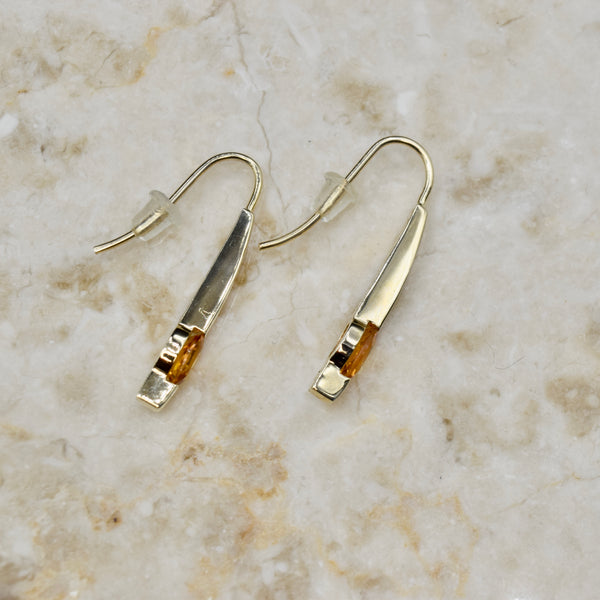 Vintage 14k Gold Citrine Modernist Stick Earrings