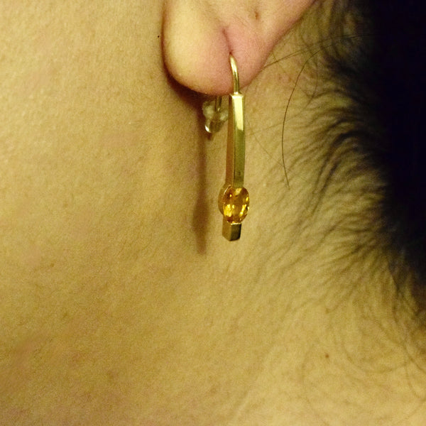 Vintage 14k Gold Citrine Modernist Stick Earrings