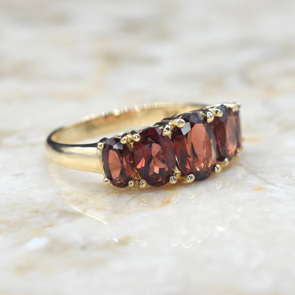 Vintage 14k Gold Five Stone Garnet Ring c.1990s