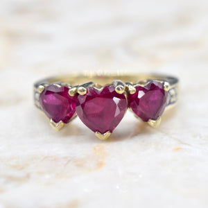 Vintage 10k Gold Heart Cut Lab Ruby and Diamond Ring c.1990s