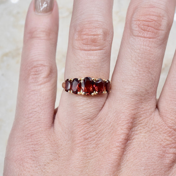 Vintage 14k Gold Five Stone Garnet Ring c.1990s