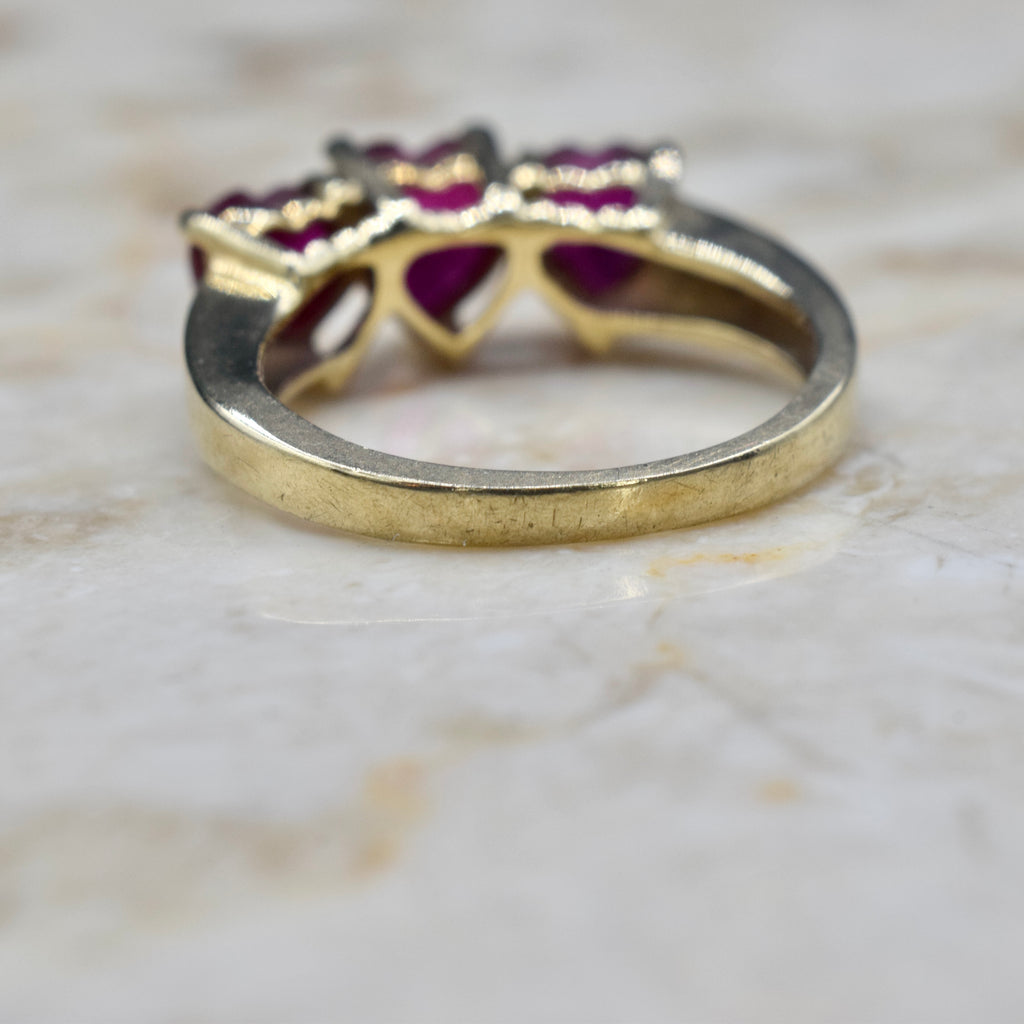 Vintage 10k Gold Heart Cut Lab Ruby and Diamond Ring c.1990s