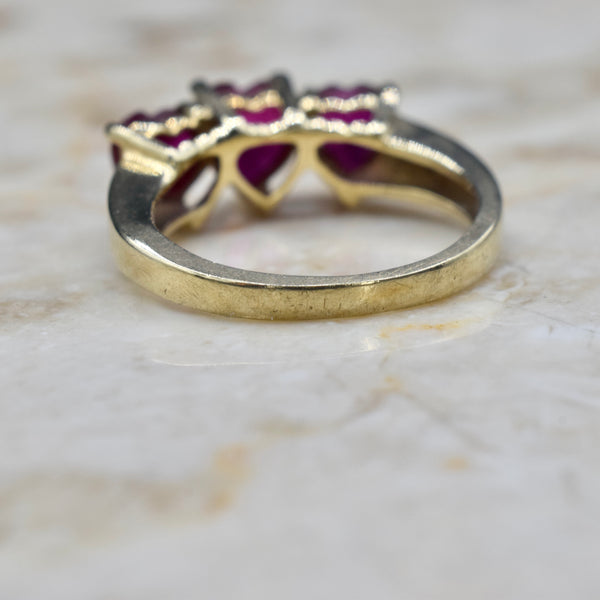 Vintage 10k Gold Heart Cut Lab Ruby and Diamond Ring c.1990s