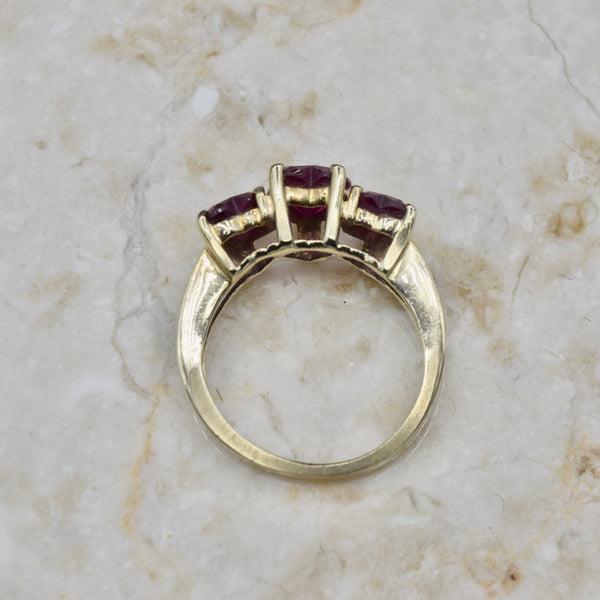 Vintage 10k Gold Heart Cut Lab Ruby and Diamond Ring c.1990s