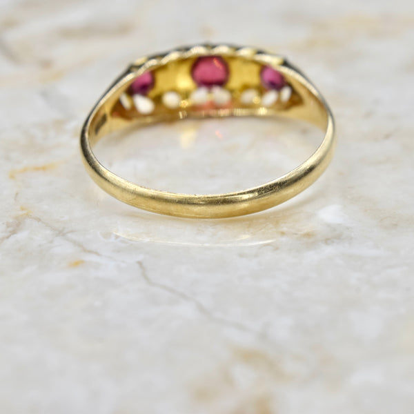 Antique Victorian 18k Gold Garnet and Diamond Band Ring English Hallmarks Birmingham 1905