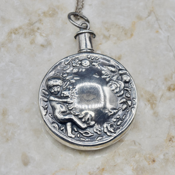 Vintage Sterling Silver Cherub Bottle Pendant c.1970s