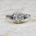 Antique Art Deco 18k White Gold .18 ct Diamond Floral Filigree c.1930s