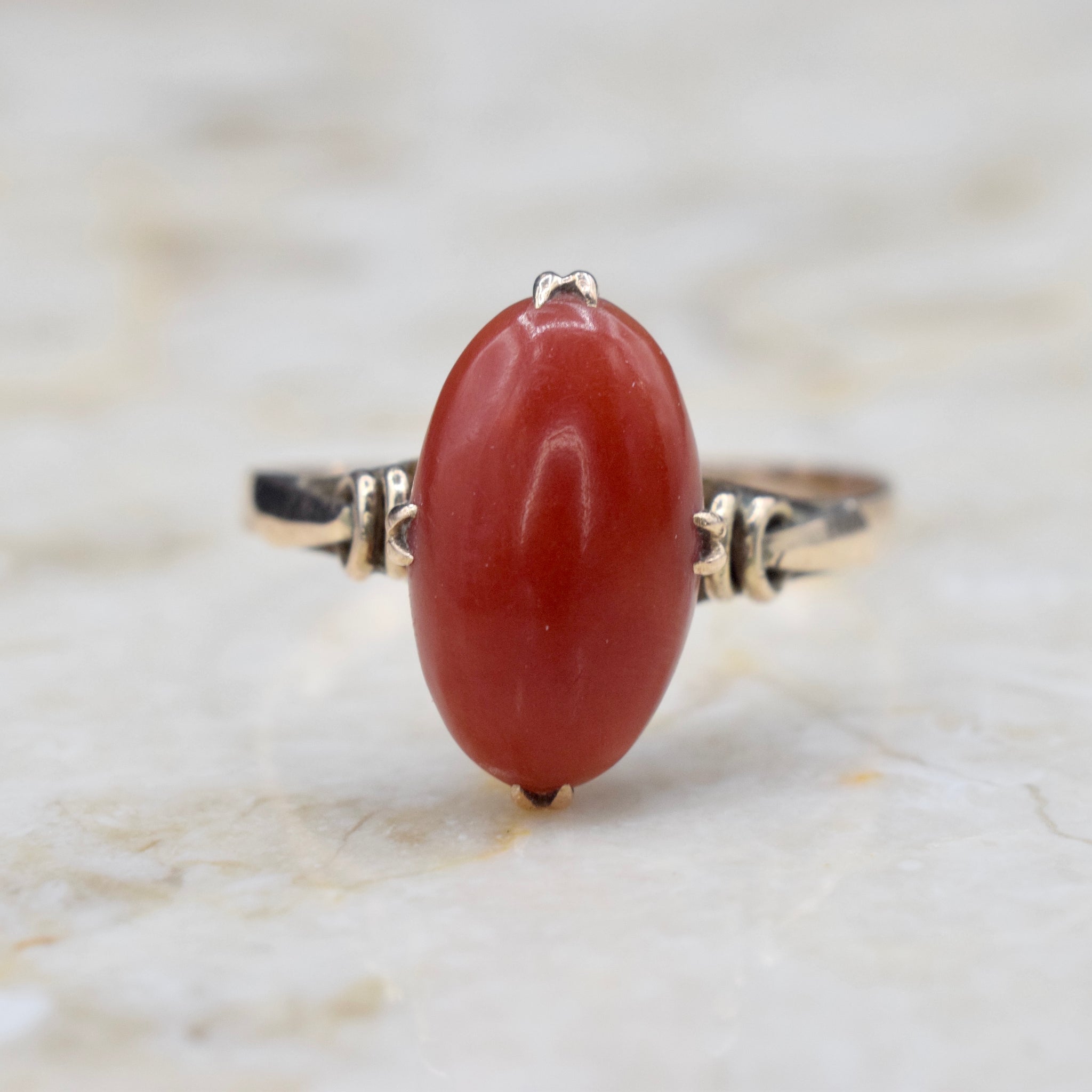 Antique 18k Gold Red Celluloid Ring c.1910