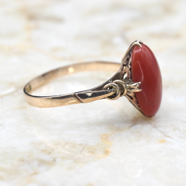 Antique 18k Gold Red Celluloid Ring c.1910