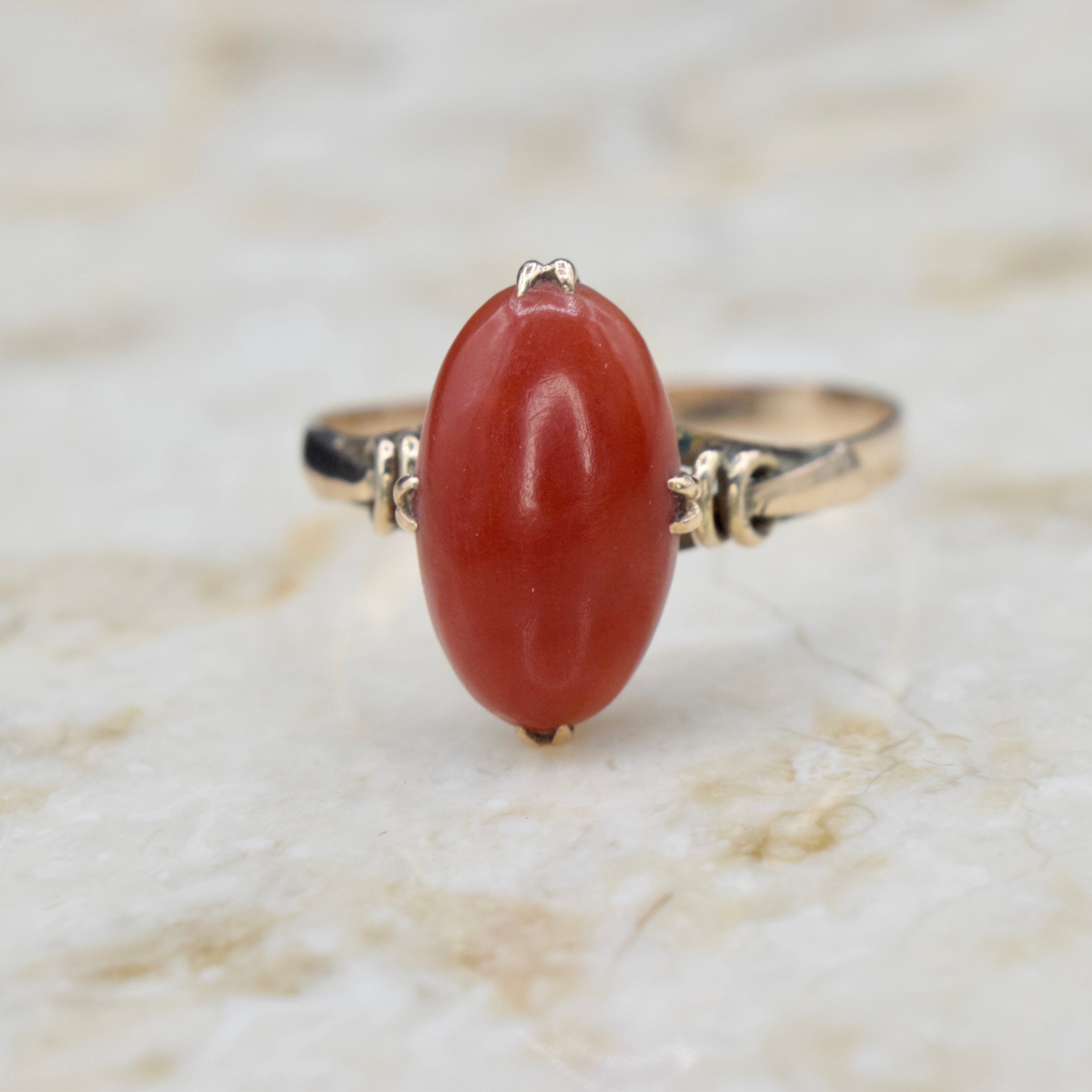 Antique 18k Gold Red Celluloid Ring c.1910