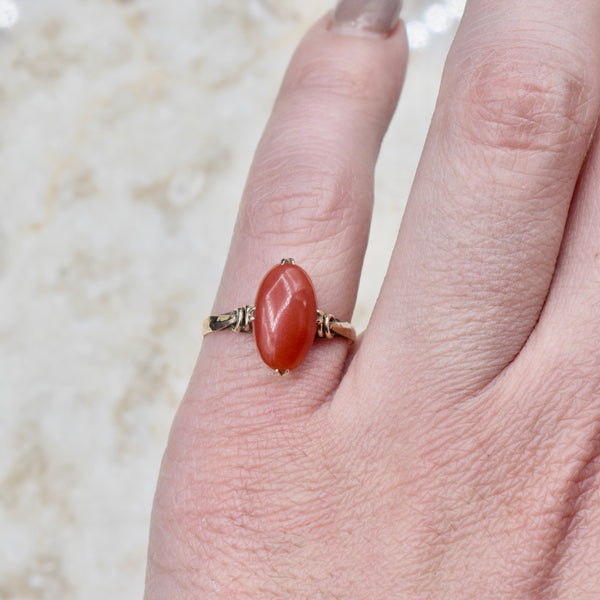 Antique 18k Gold Red Celluloid Ring c.1910