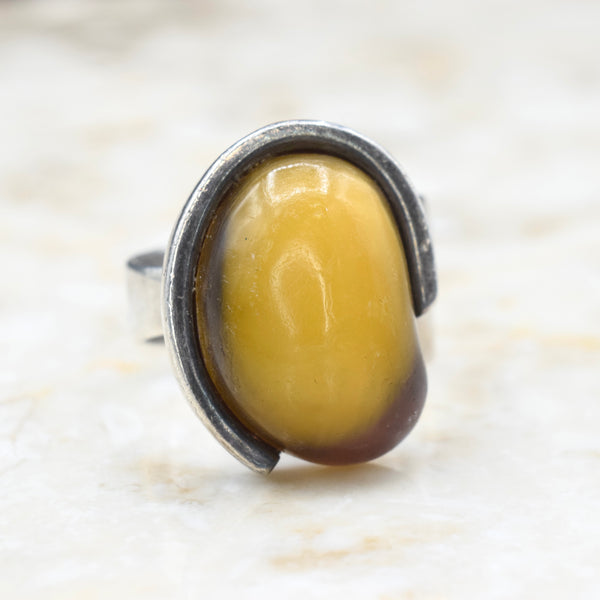 Vintage Sterling Silver Amber Ring