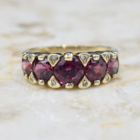 Vintage 14k Gold Garnet and Diamond Ring c.1990s