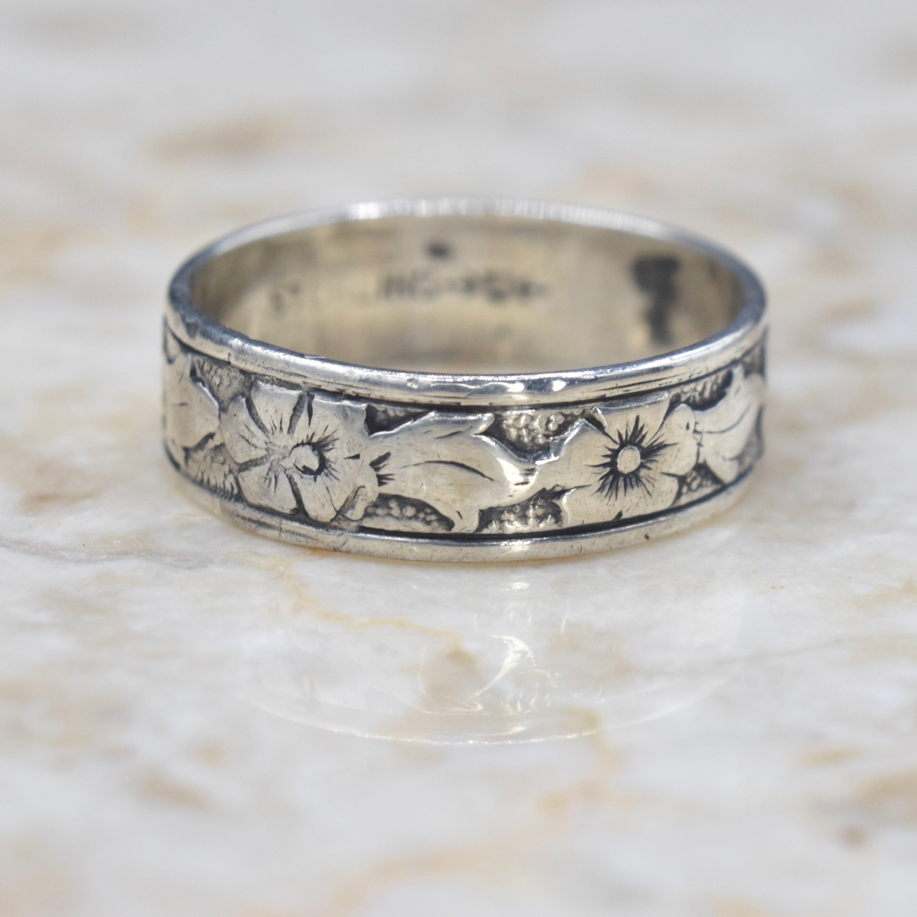 Vintage Sterling Silver Orange Blossom Band Signed Uncas c.1930s