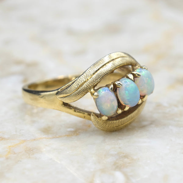 Vintage 14k Gold Three Opal Ring c.1970s