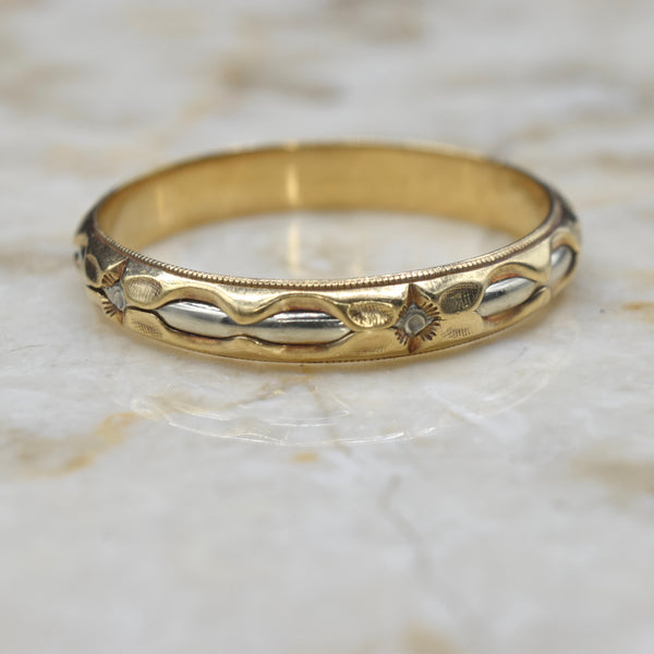 Vintage Art Deco Men's Two Tone 14k Gold Floral Band ARTCARVED Size 12