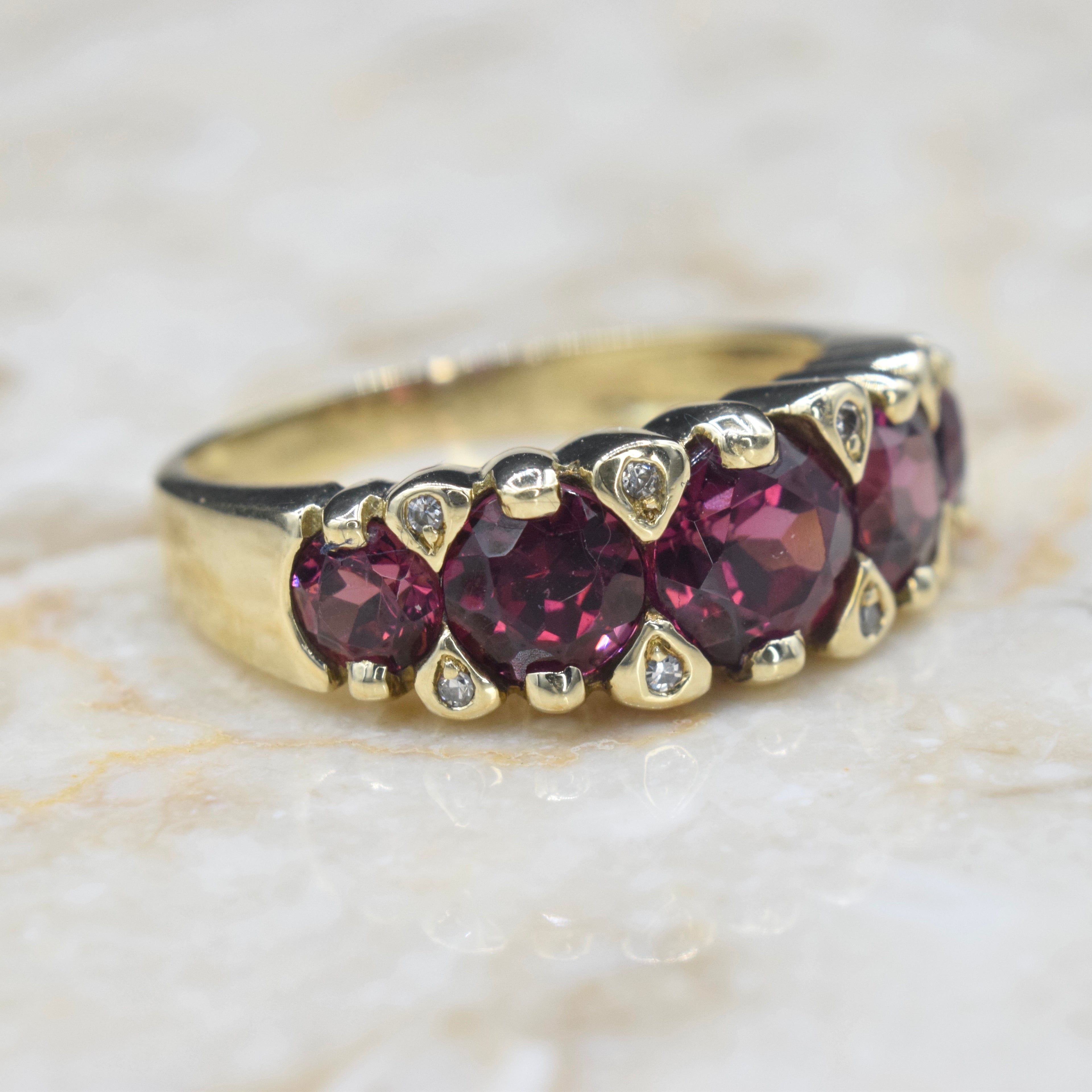 Vintage 14k Gold Garnet and Diamond Ring c.1990s
