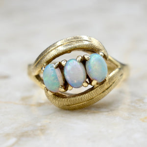 Vintage 14k Gold Three Opal Ring c.1970s