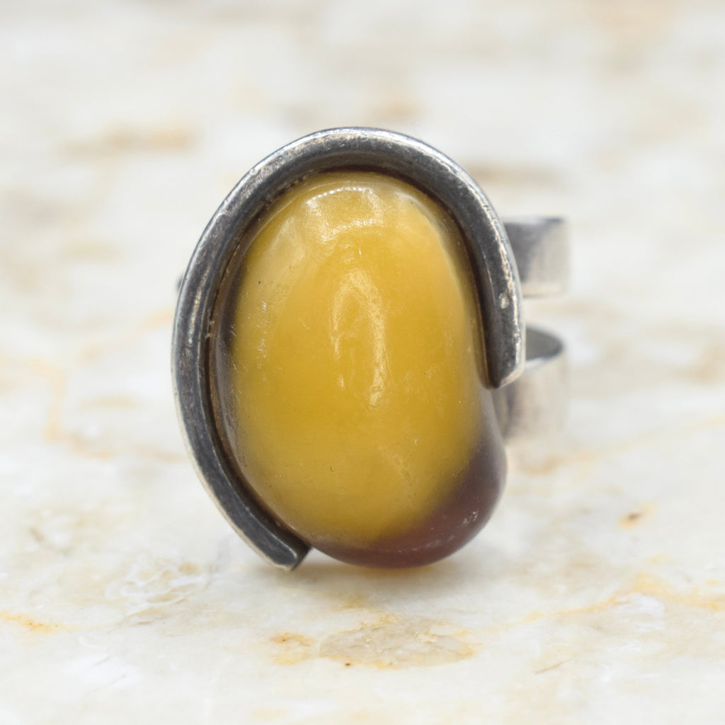 Vintage Sterling Silver Amber Ring