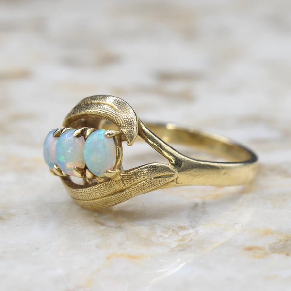 Vintage 14k Gold Three Opal Ring c.1970s