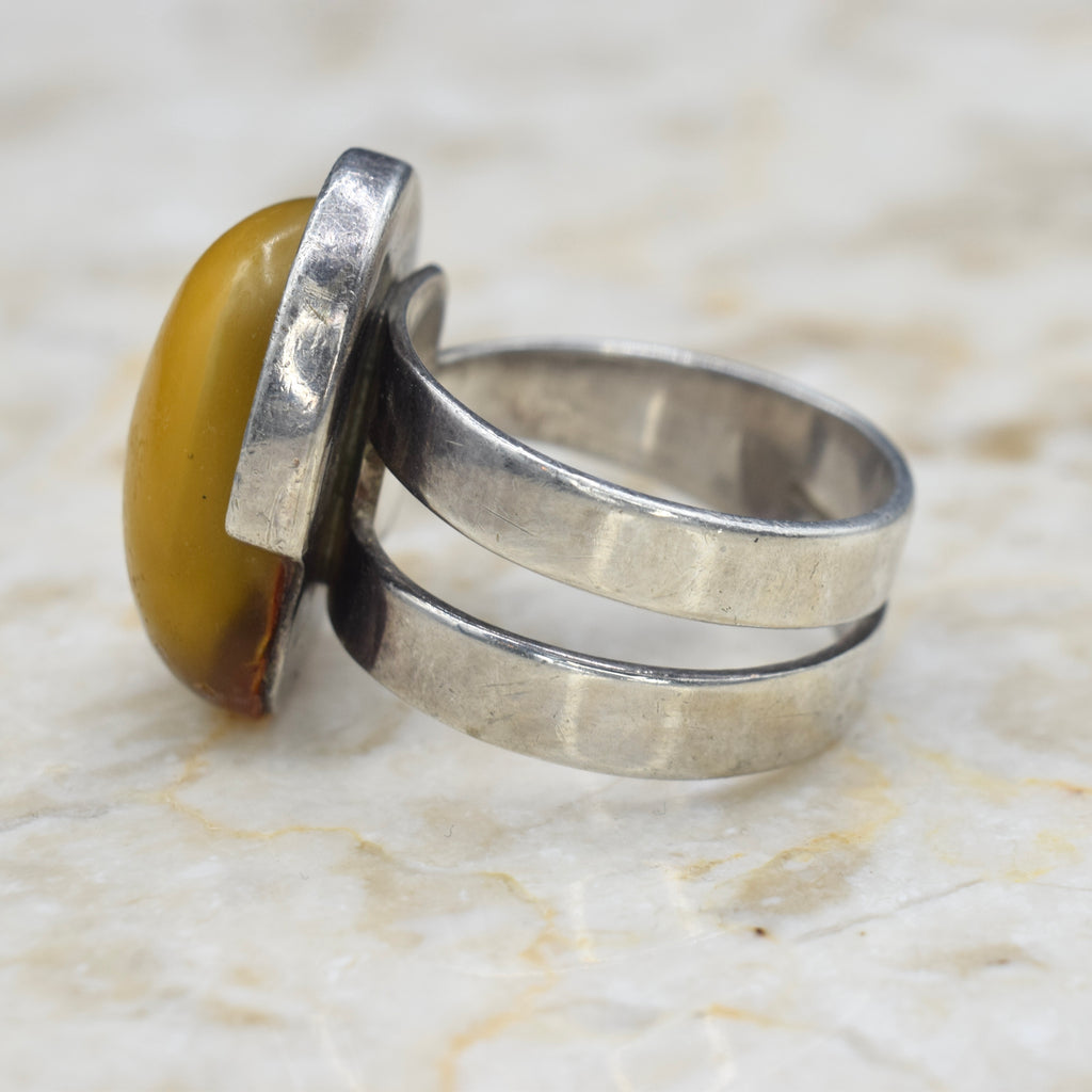 Vintage Sterling Silver Amber Ring