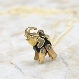 Vintage 14k Gold Onyx Articulated Elephant Charm c.1950s