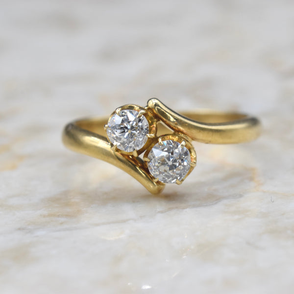 Antique 18k Gold Old European Cut Diamond Toi et Moi Ring c.1900