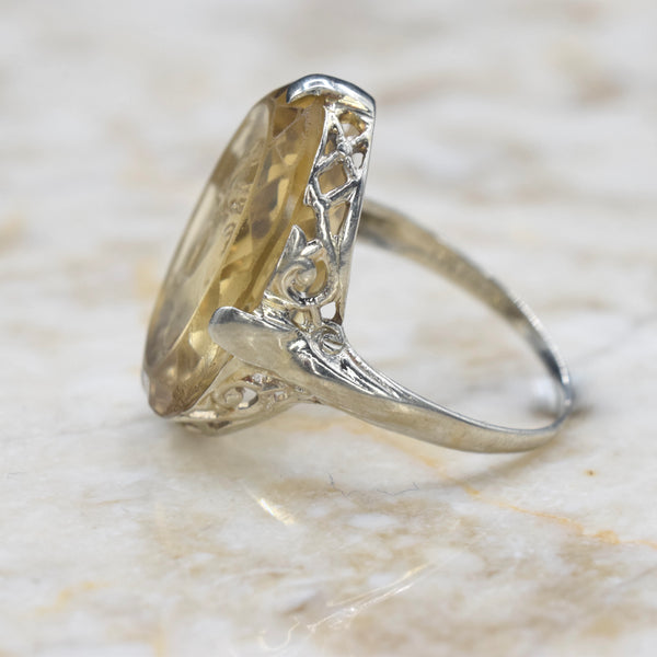 Antique 14k White Gold Carved Citrine Cameo Ring c.1920s