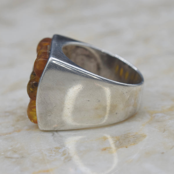 Vintage Sterling Silver Baltic Amber Signet Ring c.1970s