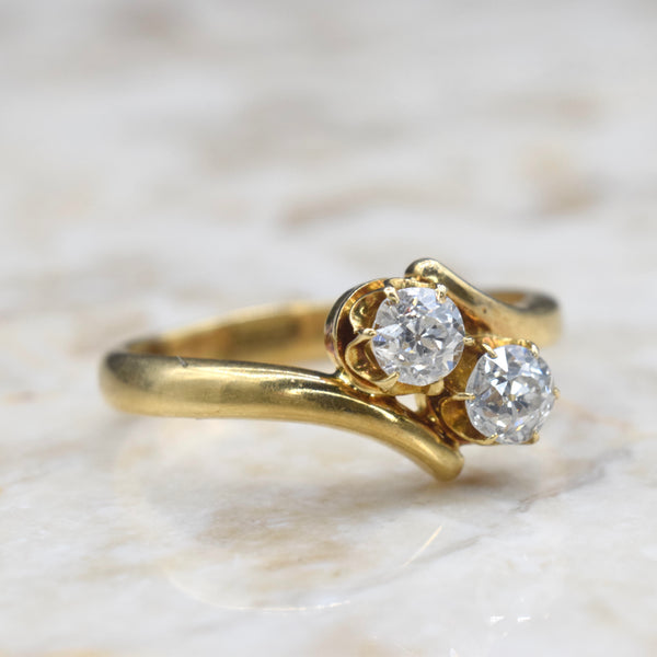 Antique 18k Gold Old European Cut Diamond Toi et Moi Ring c.1900