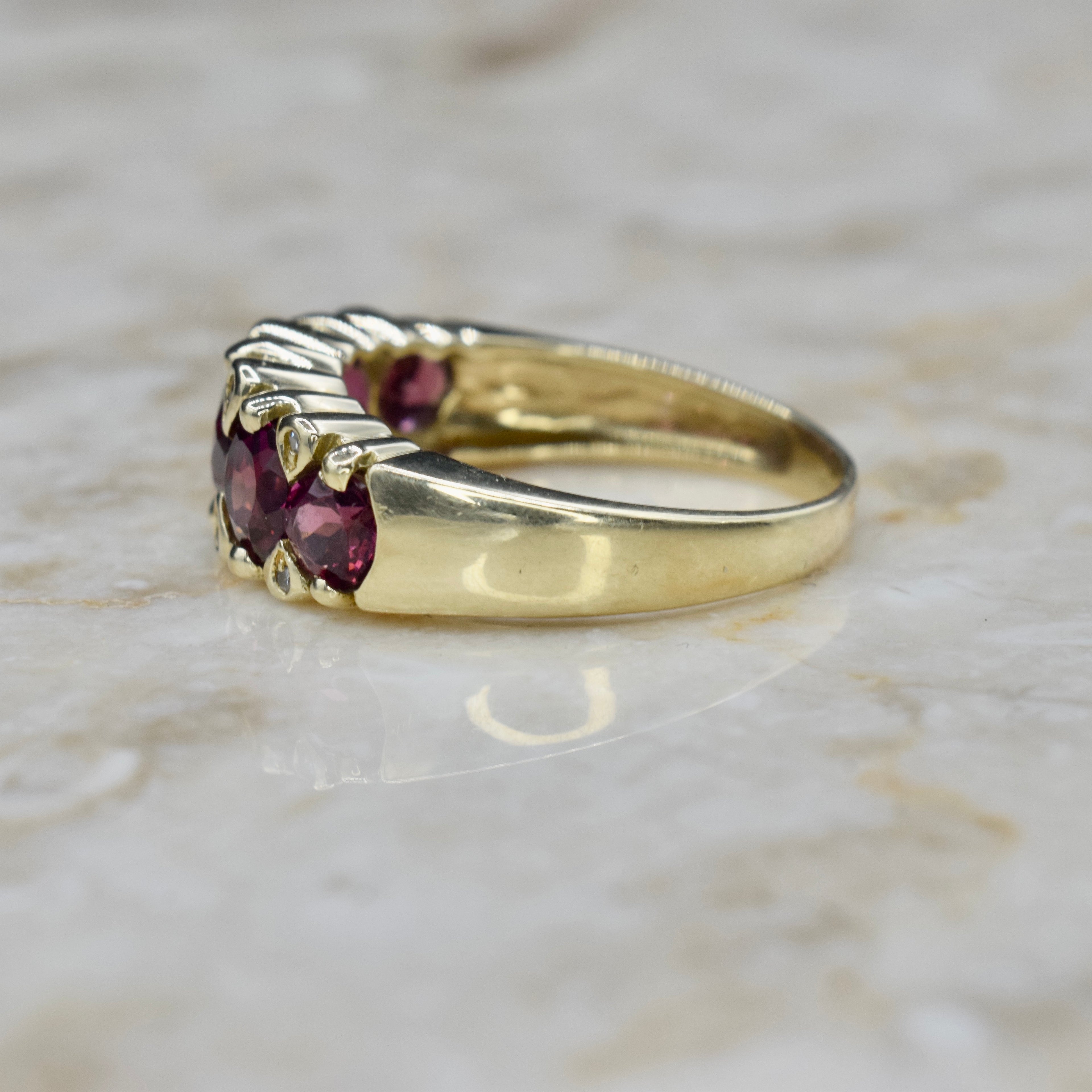 Vintage 14k Gold Garnet and Diamond Ring c.1990s