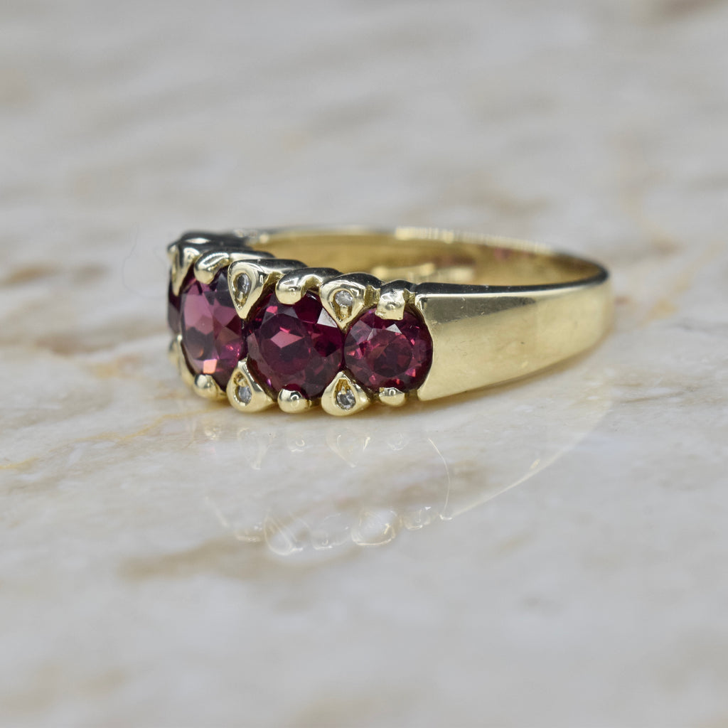 Vintage 14k Gold Garnet and Diamond Ring c.1990s