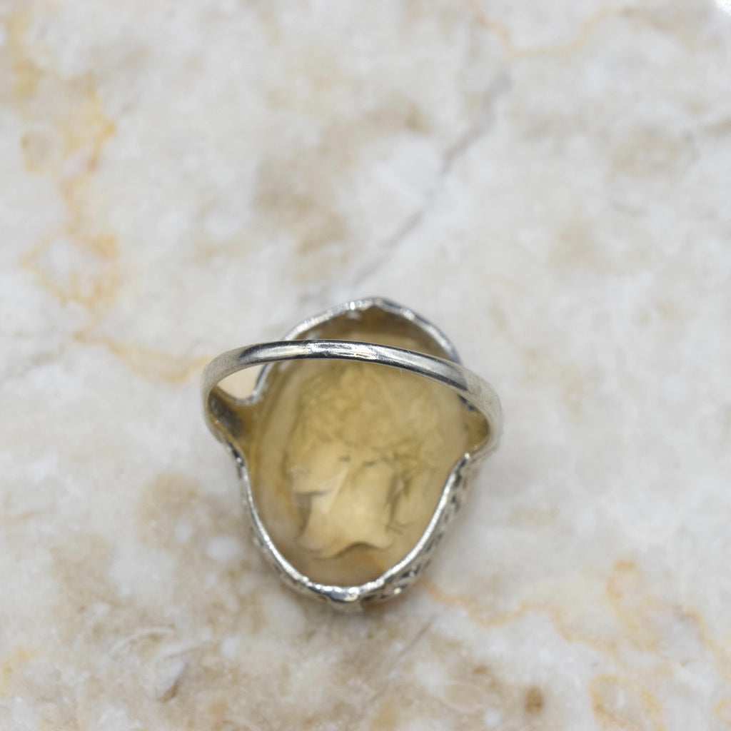 Antique 14k White Gold Carved Citrine Cameo Ring c.1920s