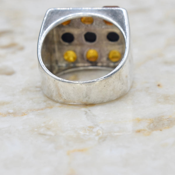 Vintage Sterling Silver Baltic Amber Signet Ring c.1970s