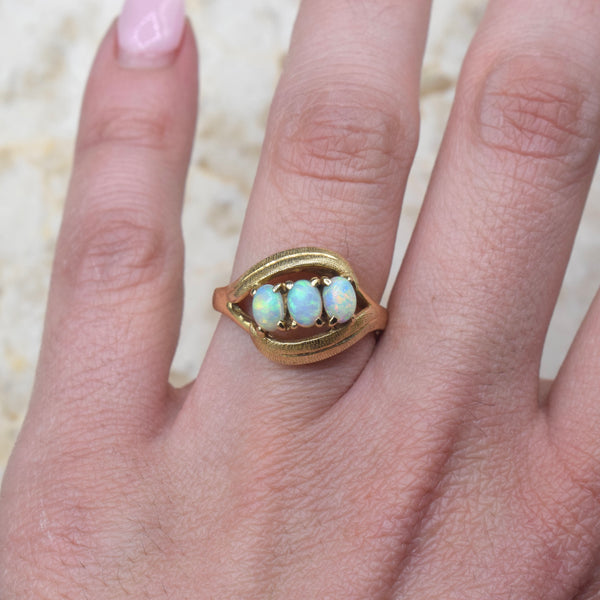 Vintage 14k Gold Three Opal Ring c.1970s