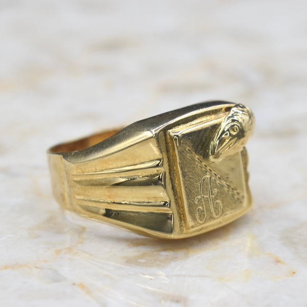 Vintage 18k Gold Snake Signet Ring Monogram A c.1950s