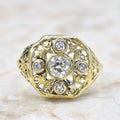 Antique 18k Gold Filigree Ring with .71 TCW Old Mine Cut Diamonds