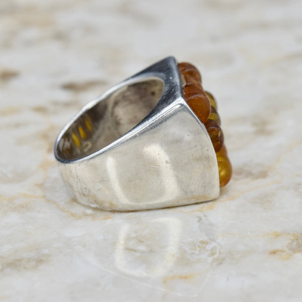 Vintage Sterling Silver Baltic Amber Signet Ring c.1970s