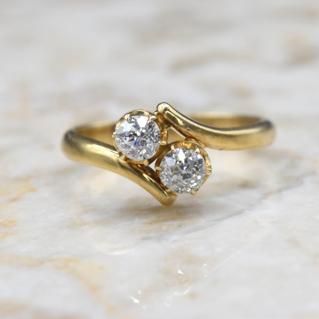 Antique 18k Gold Old European Cut Diamond Toi et Moi Ring c.1900
