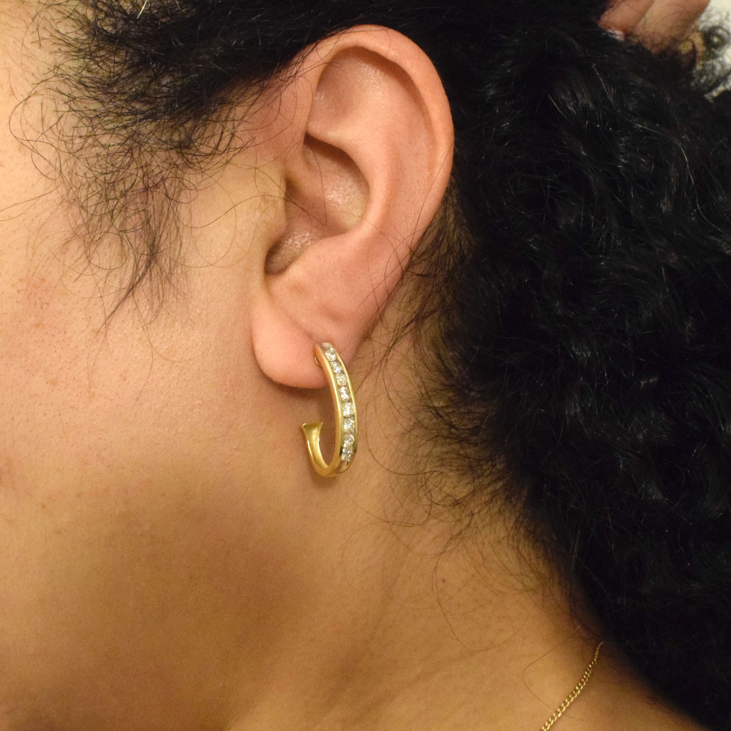 Estate 14k Gold Natural Channel Set Diamond Half Hoop Earrings