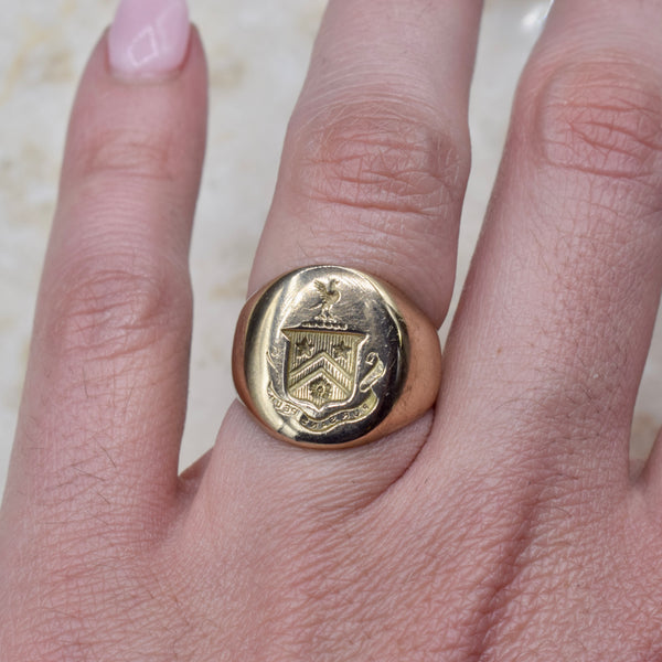 Antique 14k Gold Seal Signet Ring "Pure Without Fear" c.1910