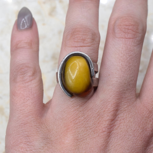 Vintage Sterling Silver Amber Ring