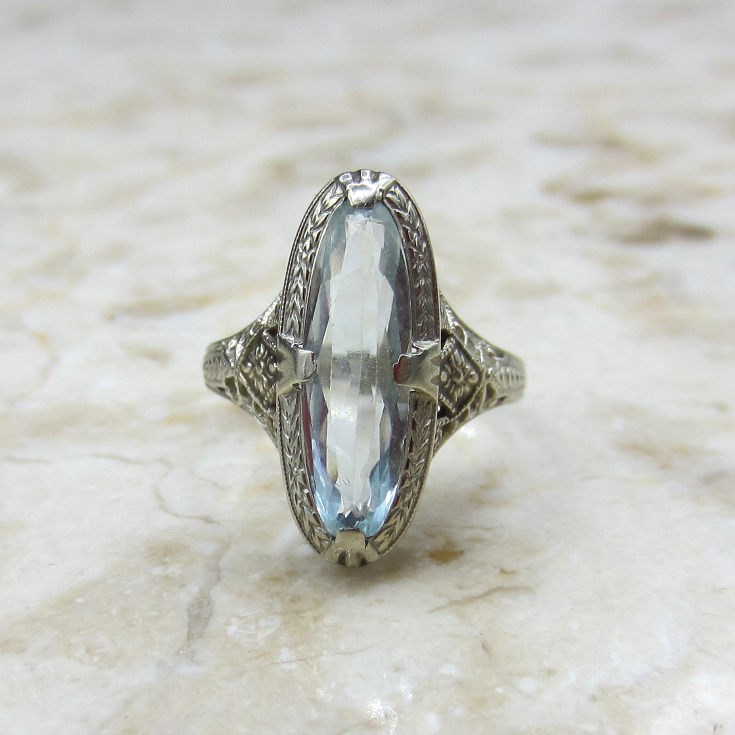 Antique Art Deco 14k Gold Aquamarine Ring c.1920s