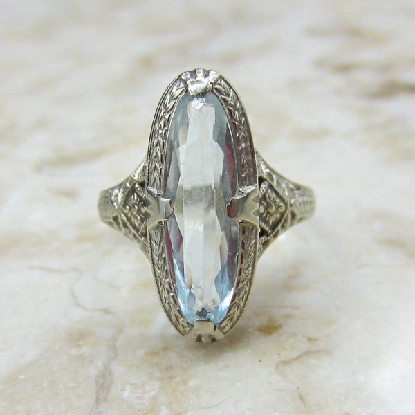 Antique Art Deco 14k Gold Aquamarine Ring c.1920s