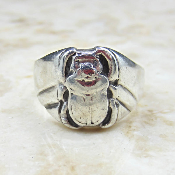 Vintage Sterling Silver Scarab Ring c.1970s