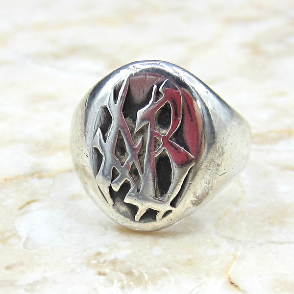 Vintage Art Deco Sterling Silver Signet Ring AB c.1930s