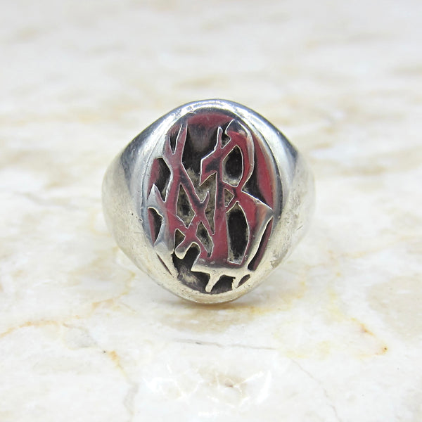 Vintage Art Deco Sterling Silver Signet Ring AB c.1930s