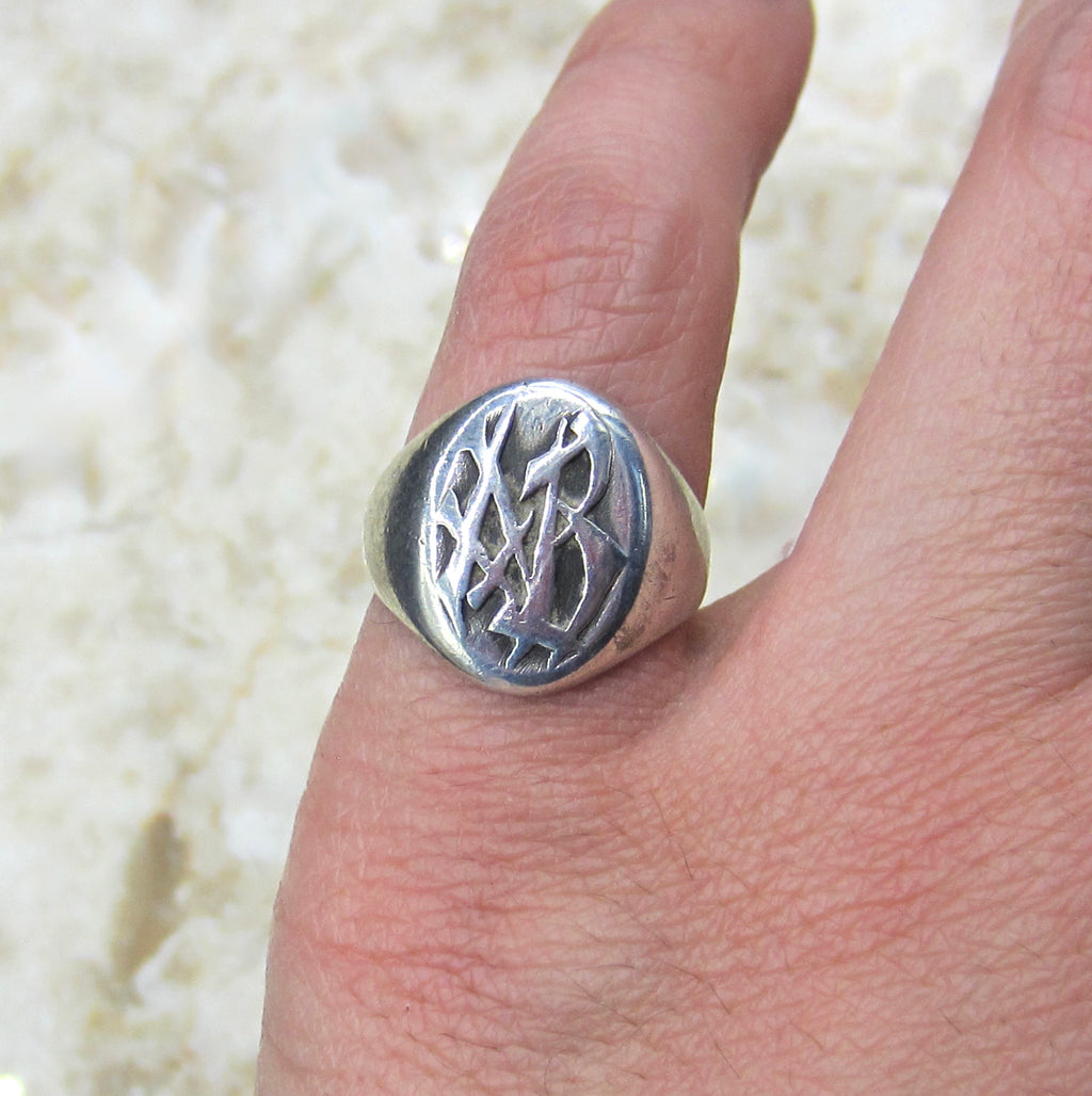 Vintage Art Deco Sterling Silver Signet Ring AB c.1930s