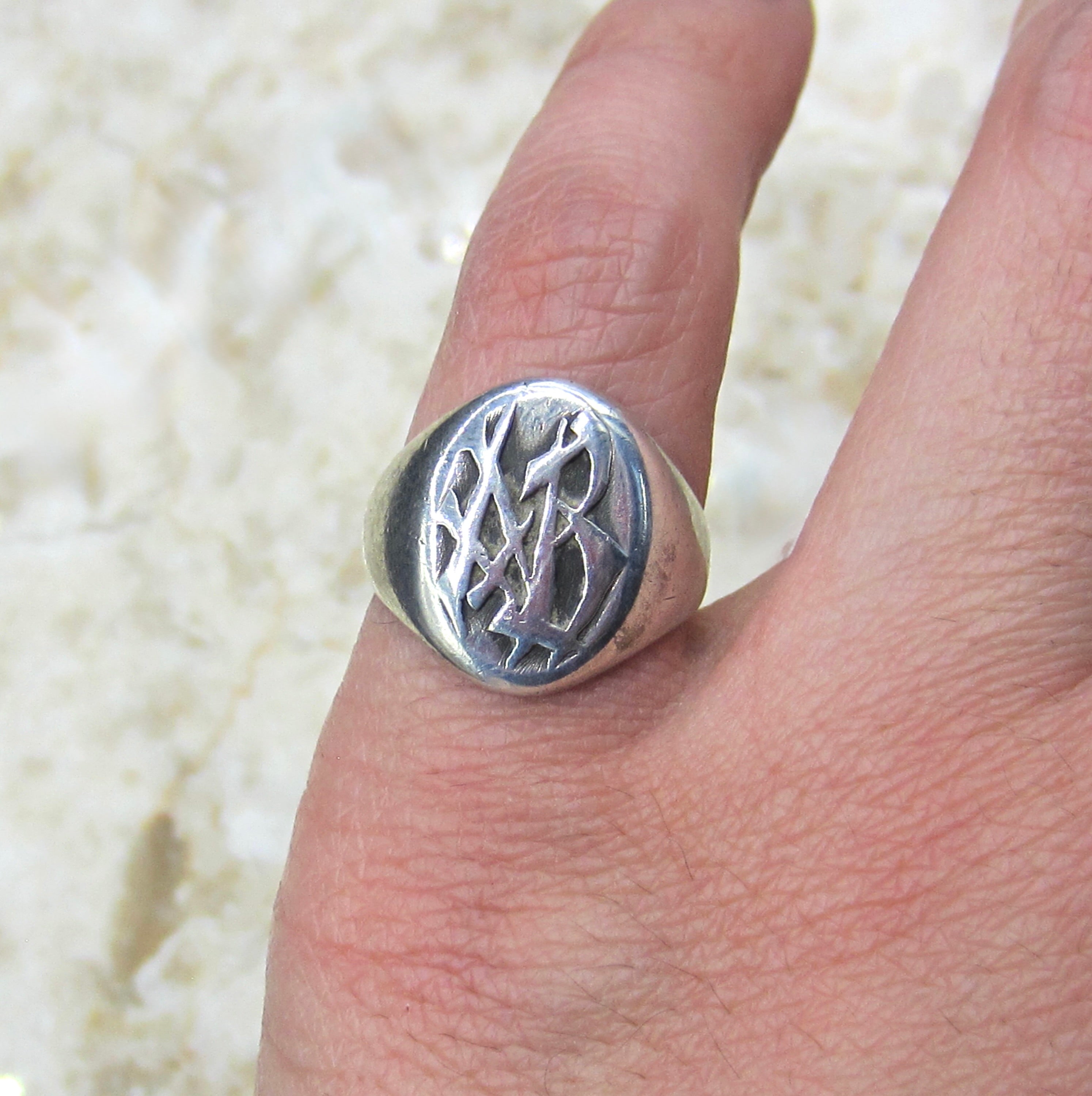 Vintage Art Deco Sterling Silver Signet Ring AB c.1930s