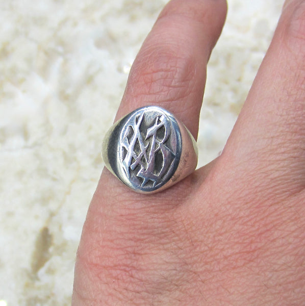 Vintage Art Deco Sterling Silver Signet Ring AB c.1930s